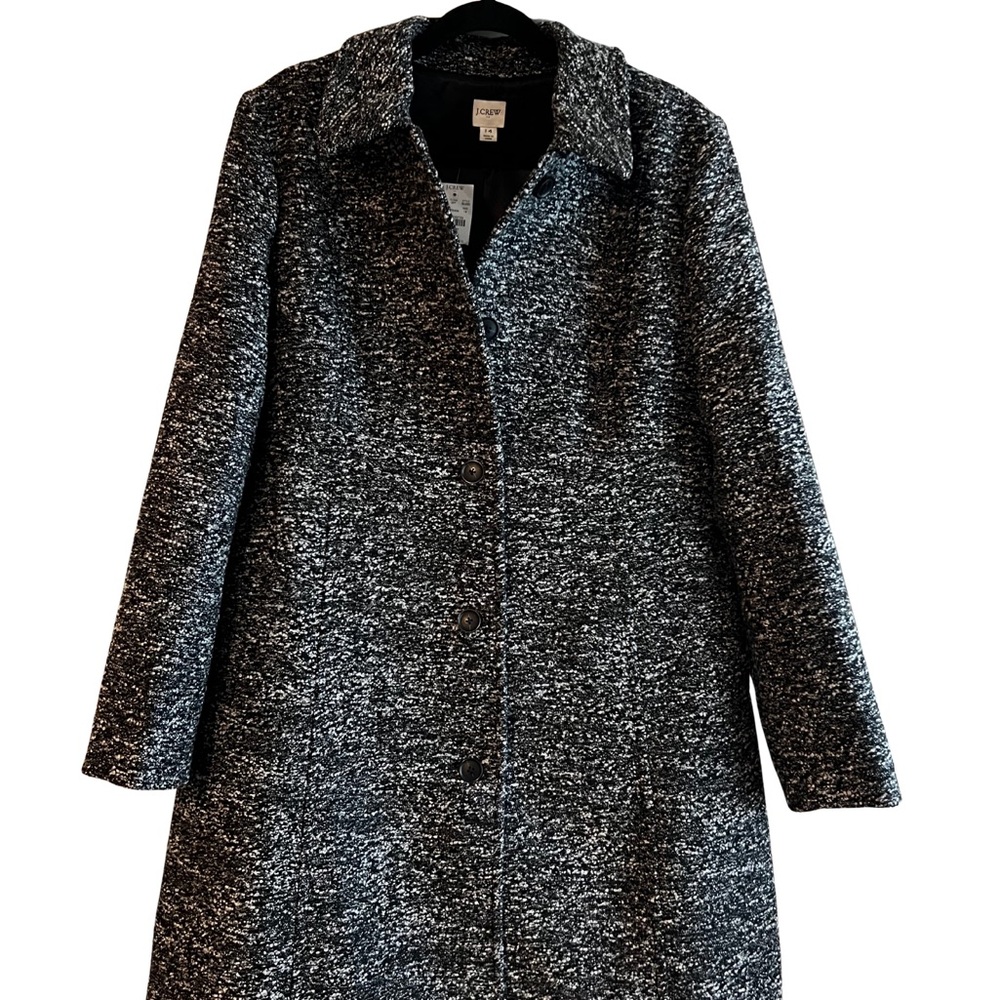 J. Crew Black and White Tweed Trench Coat